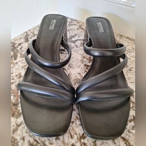 MICHAEL KORS Leather Slide Heel Sandals  Women's Black Size 9.5 M